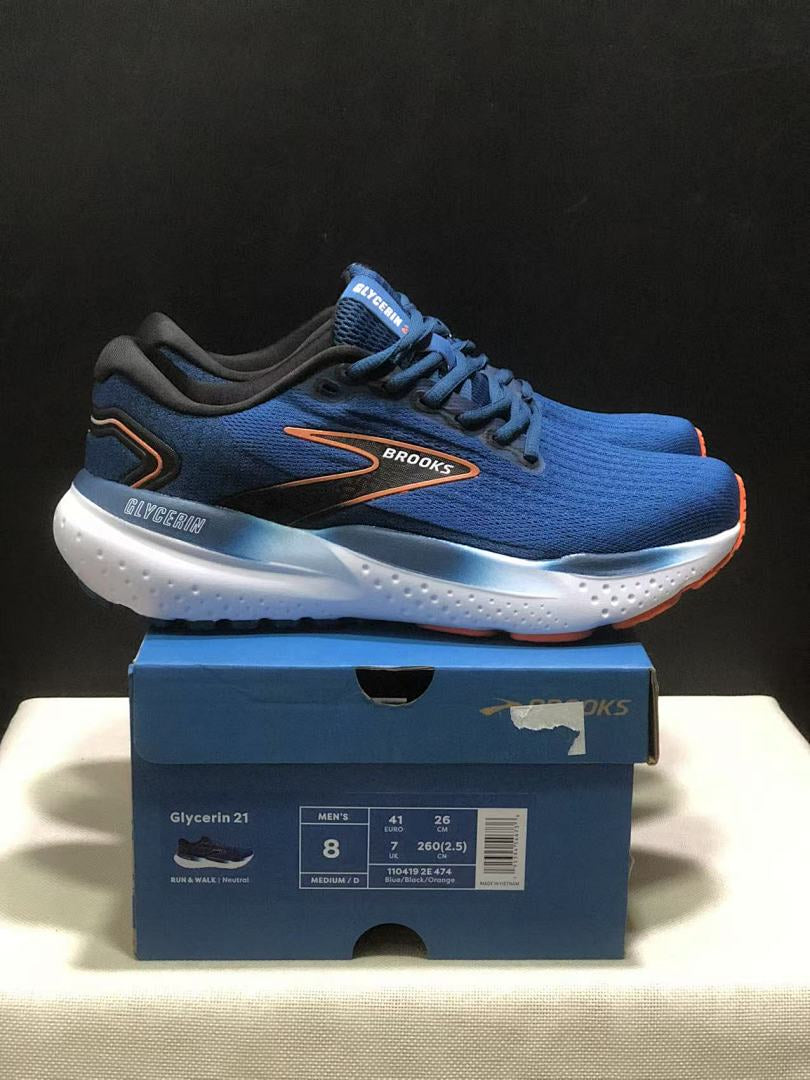 Brooks Glycerin 21 Neutral Road Running Shoes Blue Orange White