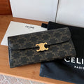TRIOMPHE Flap Wallet Card Holder 19cm Tan Black Cafskin