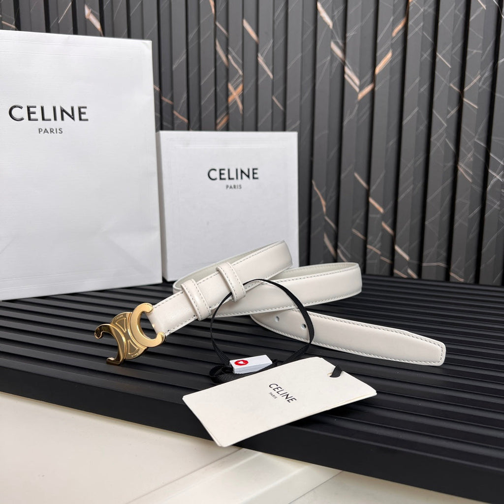 CEL 25mm Medium Triomphe Belt in Taurillon White Leather 176288