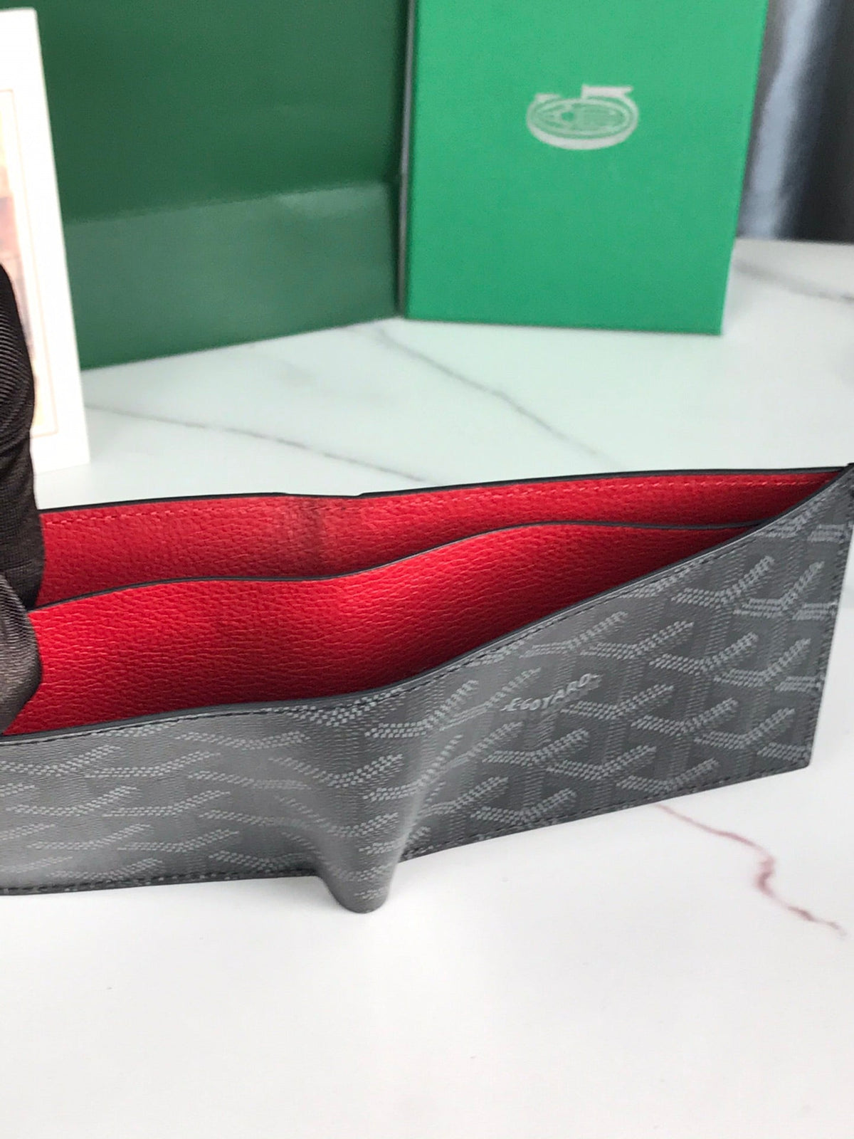 Goyard Victoire Wallet 11cm Black Red Canvas & Cafskin