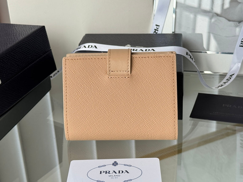 Pra 1MV204 Small Wallet Caramel Saffiano & Smooth Leather