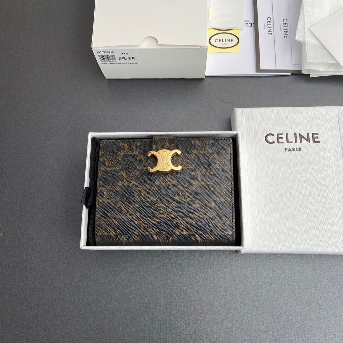 TRIOMPHE Medium Victoire Wallet Tan Cowhide&Canvas GHW