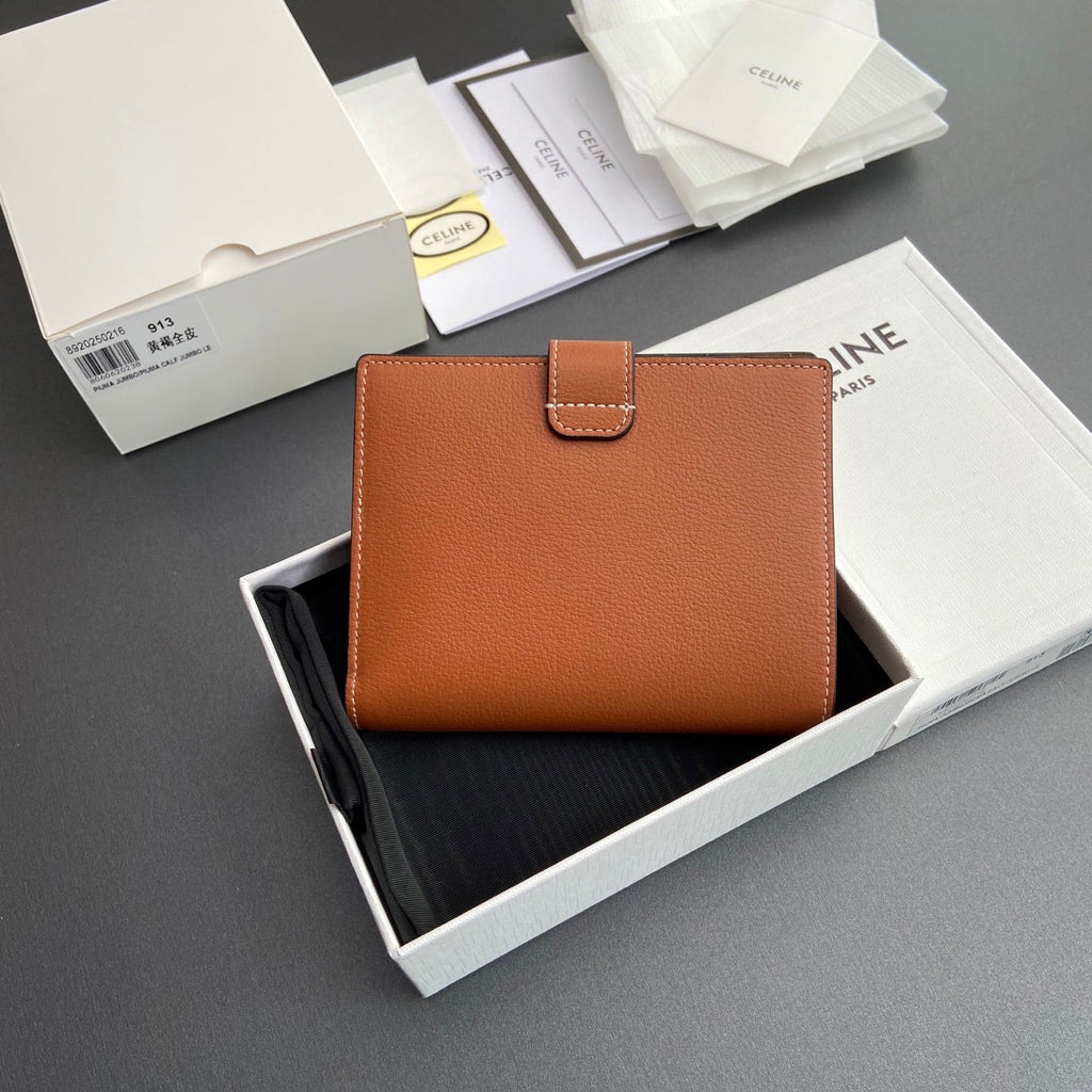 TRIOMPHE Medium Strap Wallet Tan Grain Cowhide GHW