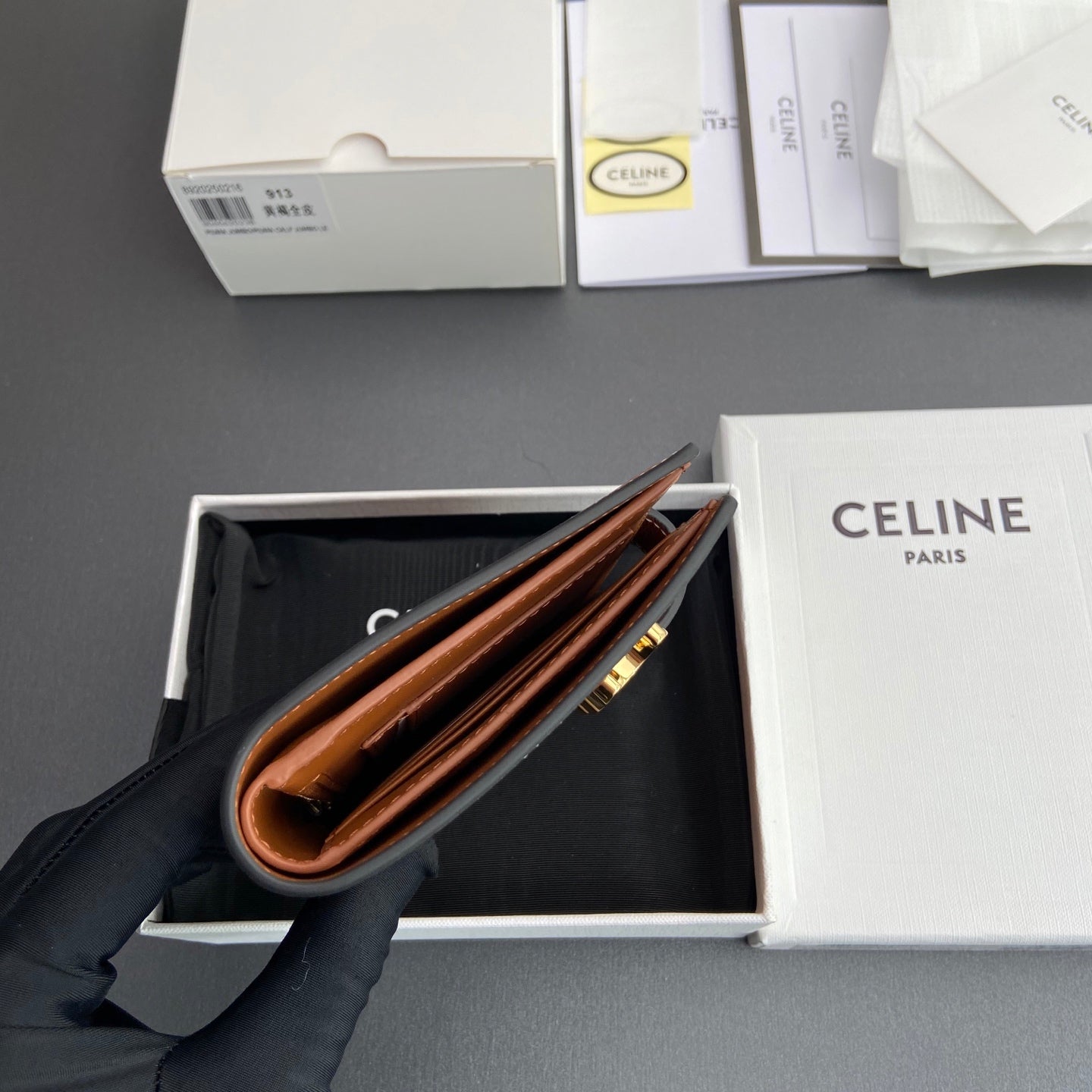 TRIOMPHE Medium Strap Wallet Tan Grain Cowhide GHW