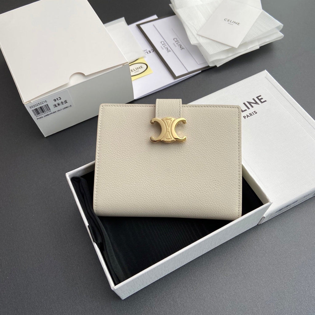TRIOMPHE Medium Strap Wallet White Grain Cowhide GHW