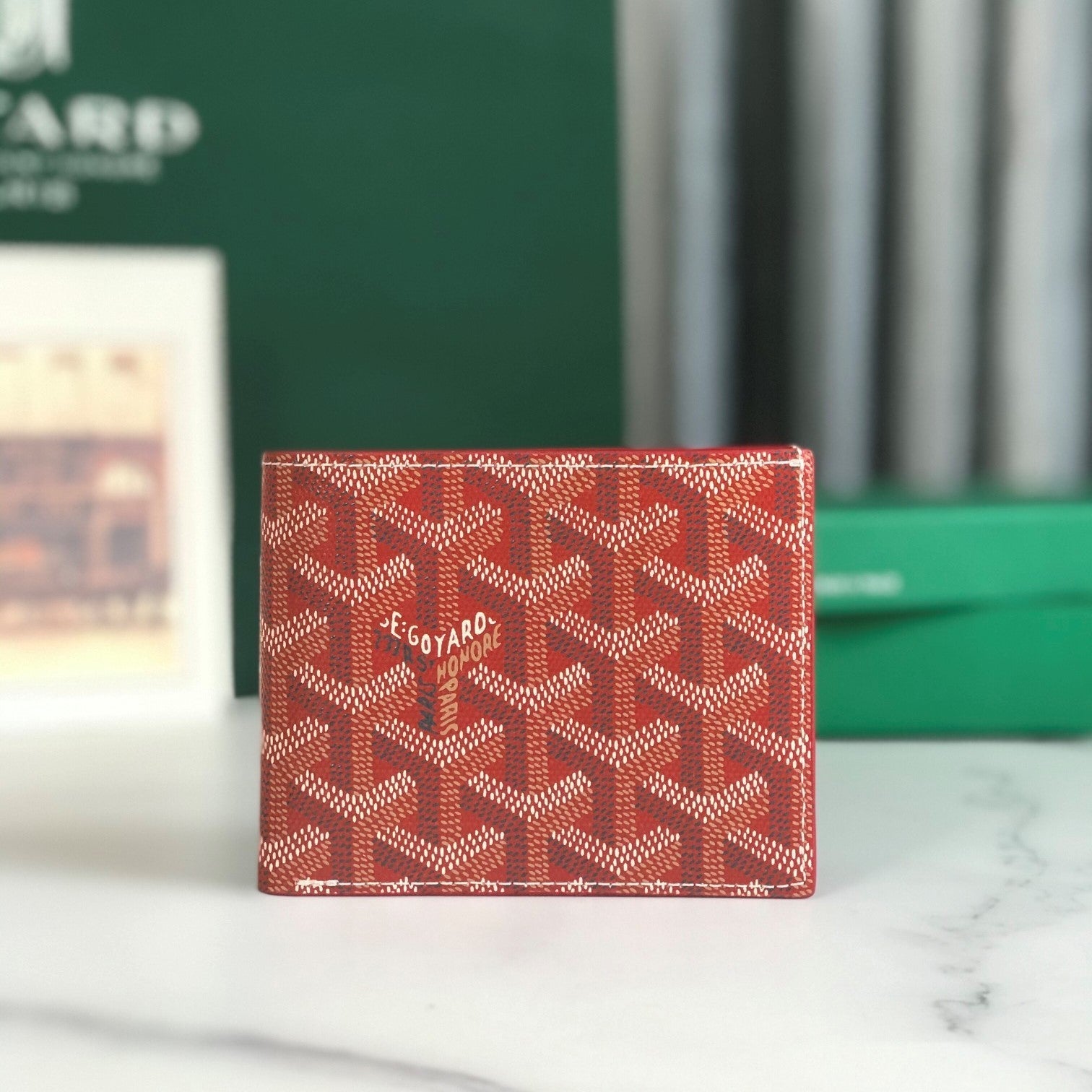 Goyard Victoire Wallet 11cm Red Canvas & Cafskin
