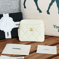 CC Zip Card Holder Wallet White Gold Metal Caviar 240607