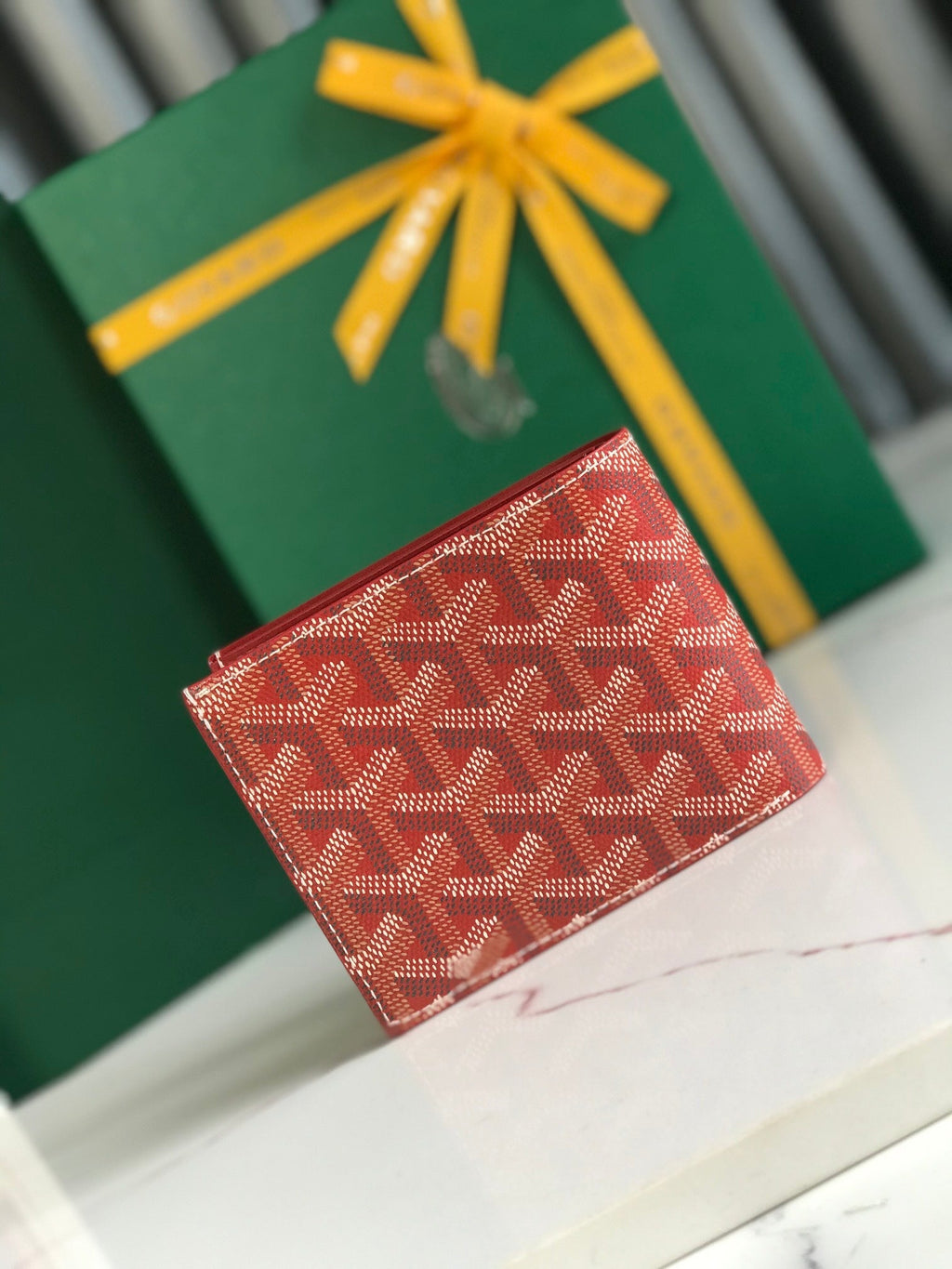 Goyard Victoire Wallet 11cm Red Canvas & Cafskin