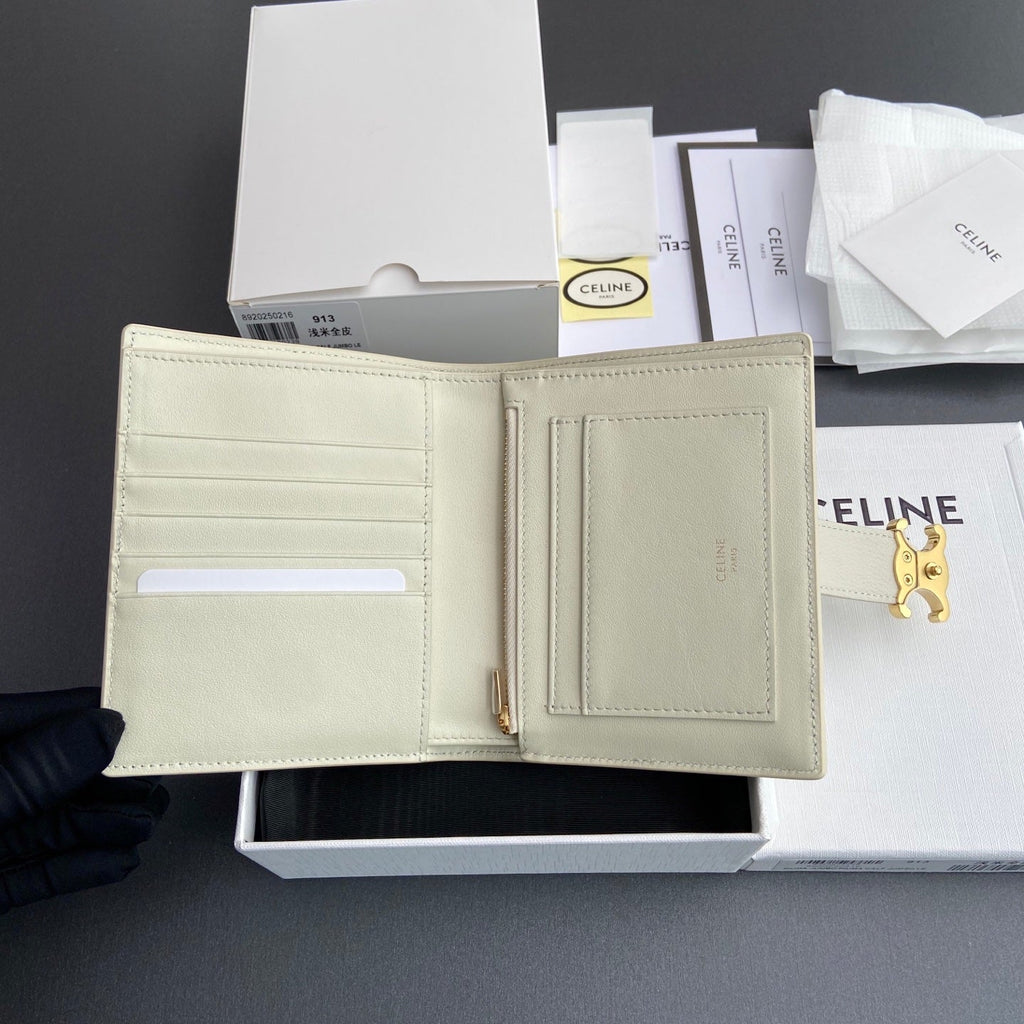 TRIOMPHE Medium Strap Wallet White Grain Cowhide GHW