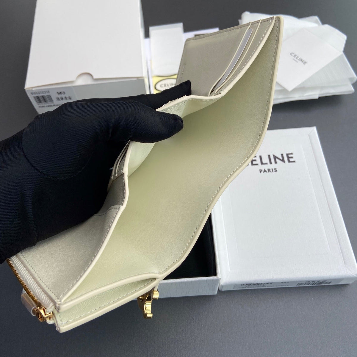 TRIOMPHE Fine Strap Wallet Nino Beige Grain Cowhide GHW