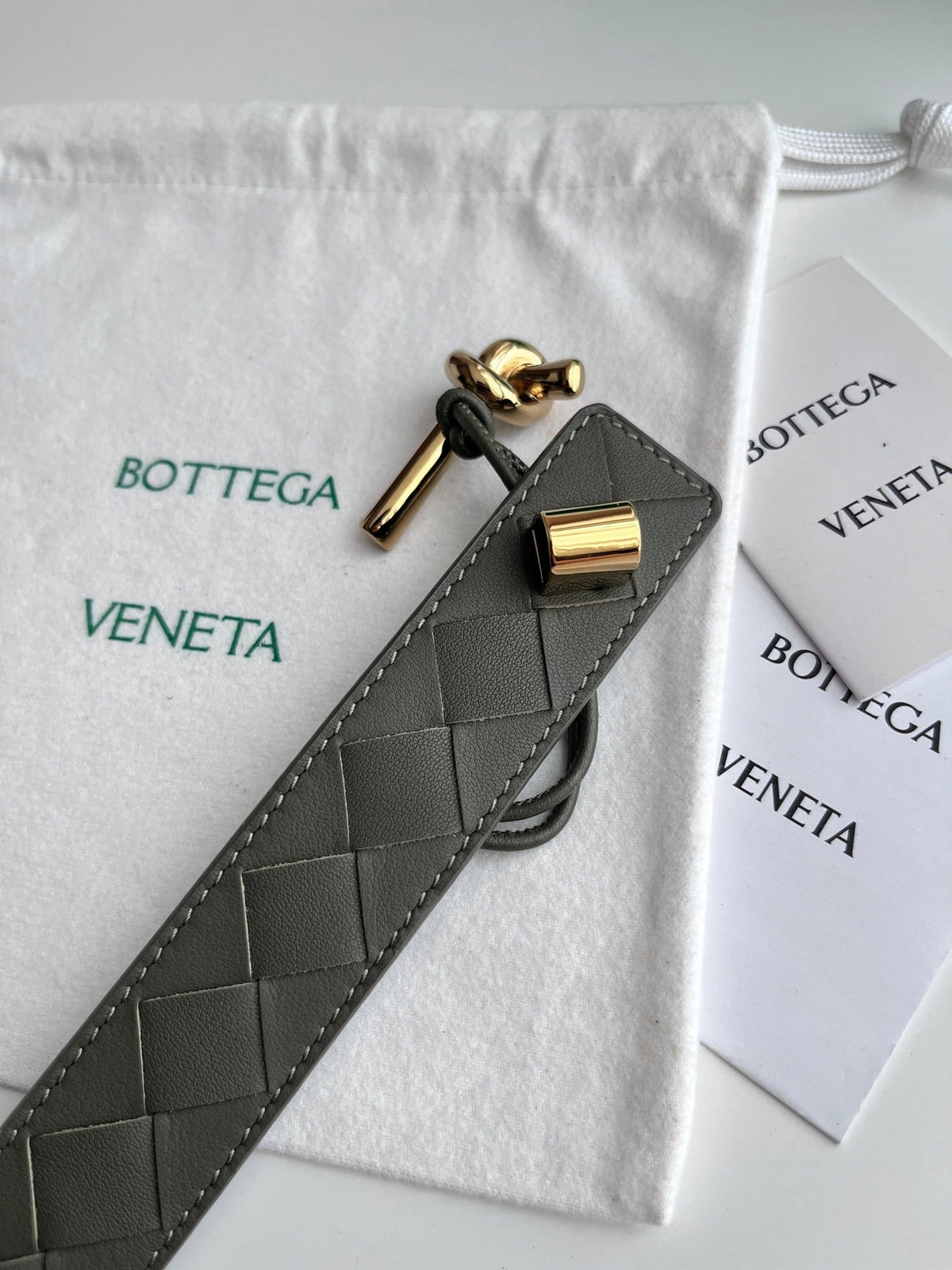 BV 26S Intreccio Andiamo Knot Buckle Belt 3cm Green Calfskin 204862