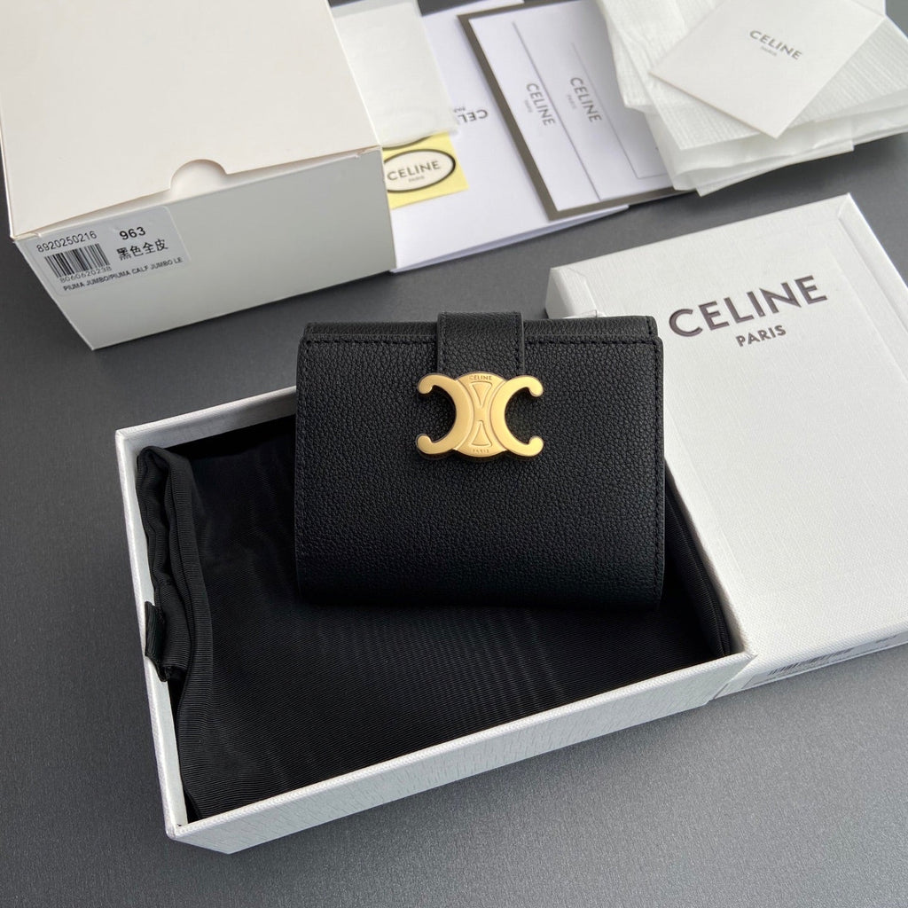 TRIOMPHE Fine Strap Wallet Nino Black Grain Cowhide GHW