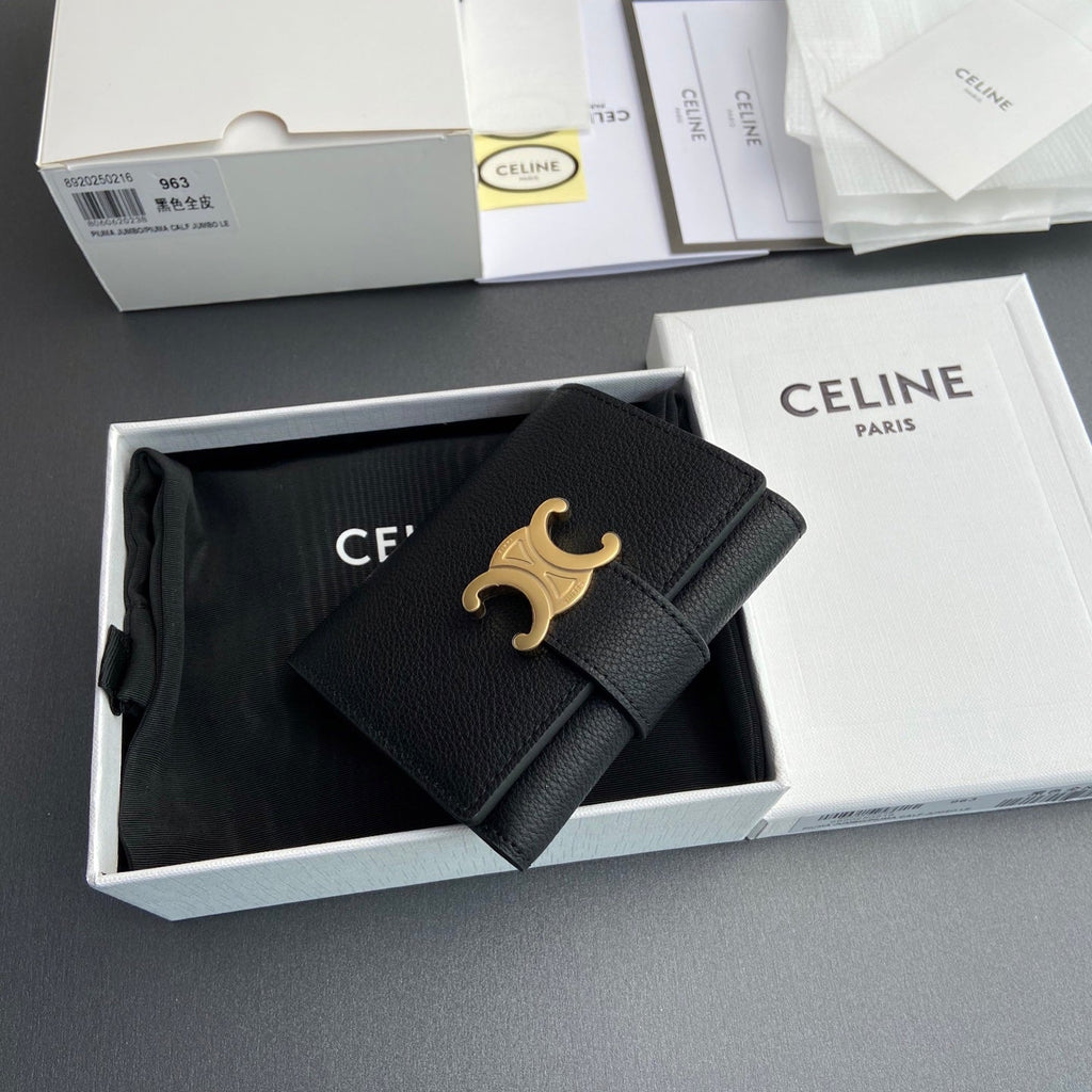 TRIOMPHE Fine Strap Wallet Nino Black Grain Cowhide GHW