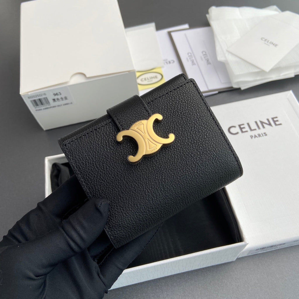 TRIOMPHE Fine Strap Wallet Nino Black Grain Cowhide GHW