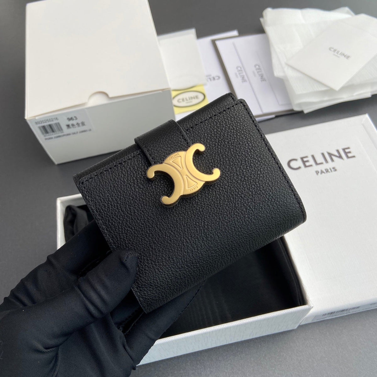 TRIOMPHE Fine Strap Wallet Nino Black Grain Cowhide GHW