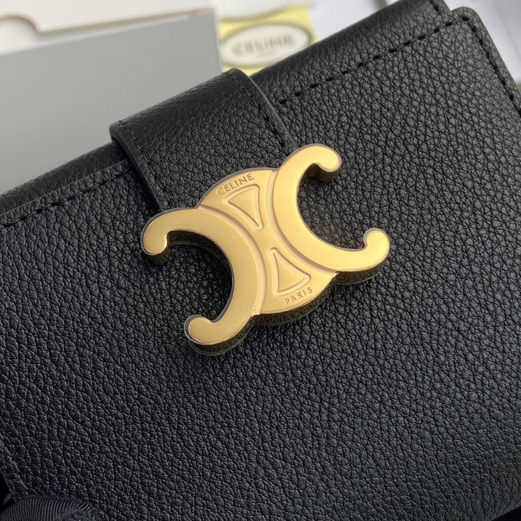 TRIOMPHE Fine Strap Wallet Nino Black Grain Cowhide GHW