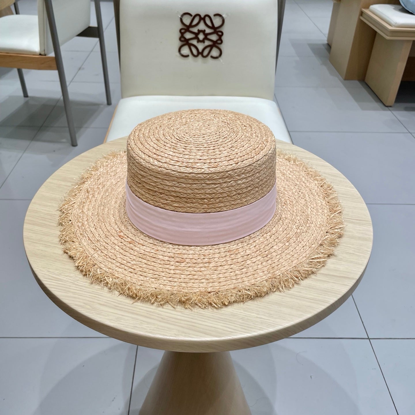 LV Hat Flat Top Frayed Brim Beige Pink in Raffia 207231