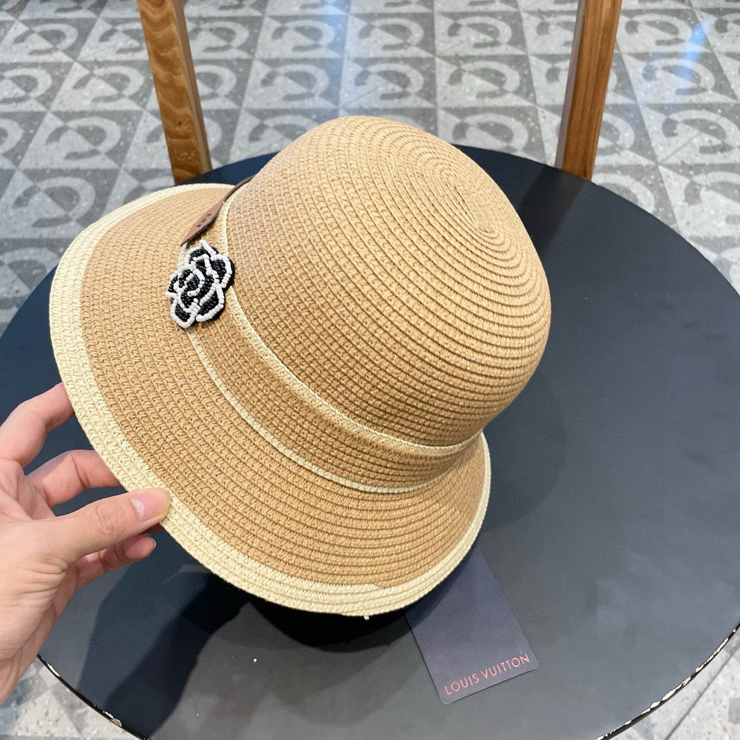 LV Dome Brim Hat with Bow Camel in Straw 205627