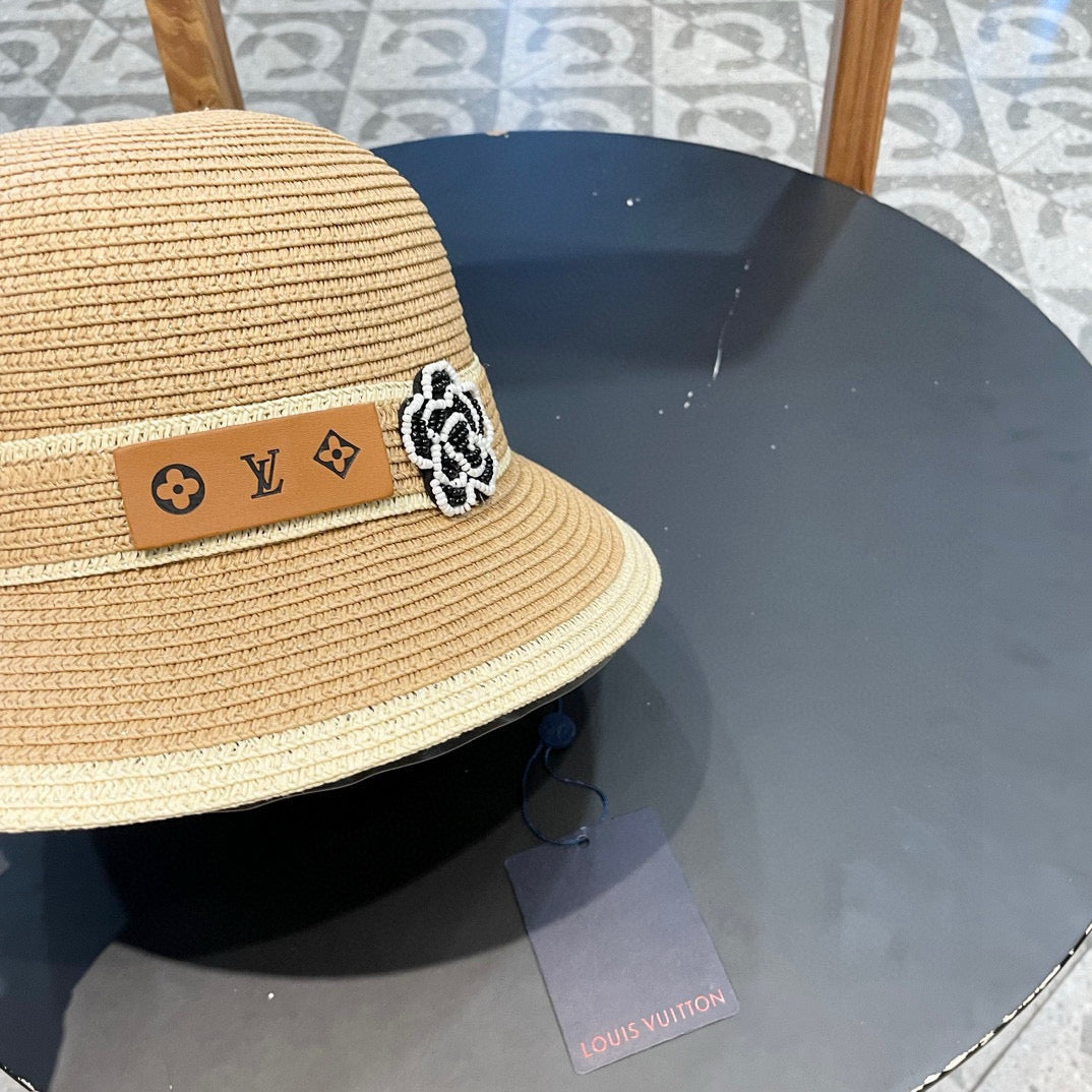 LV Dome Brim Hat with Bow Camel in Straw 205627