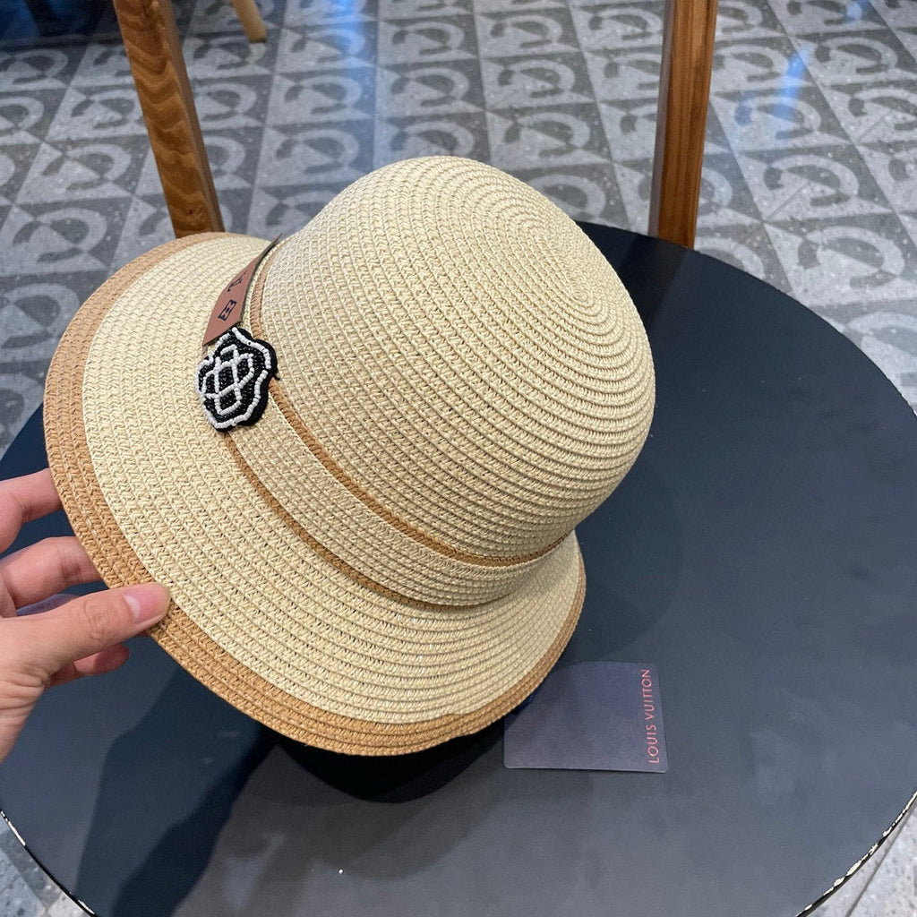 LV Dome Brim Hat with Bow Beige in Straw 205625