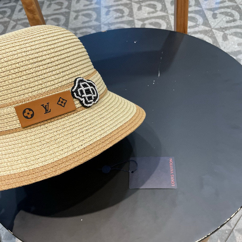 LV Dome Brim Hat with Bow Beige in Straw 205625