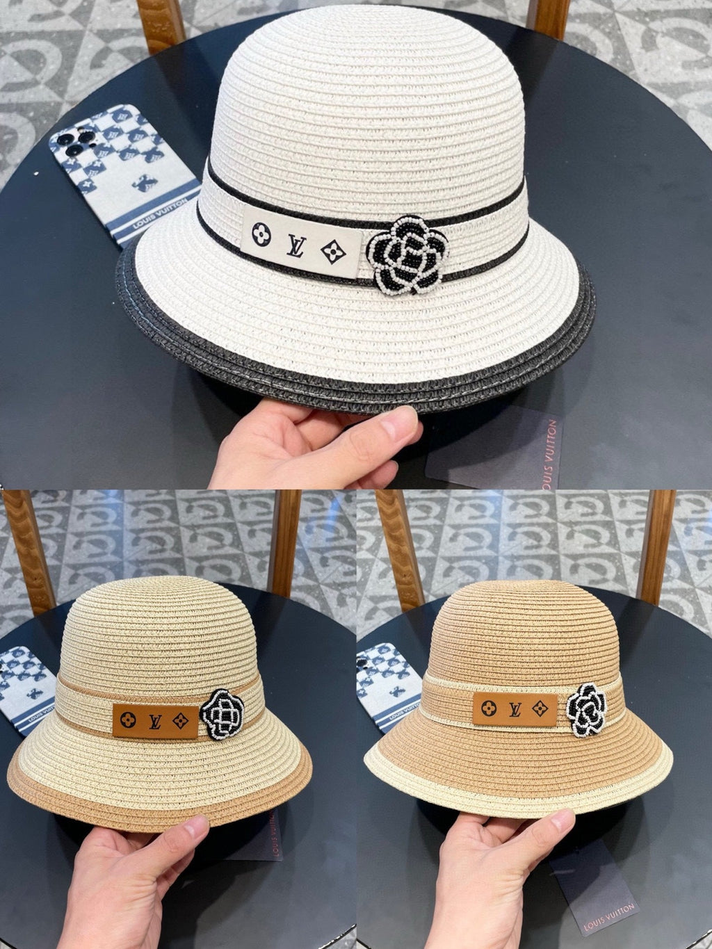 LV Dome Brim Hat with Bow Beige in Straw 205625