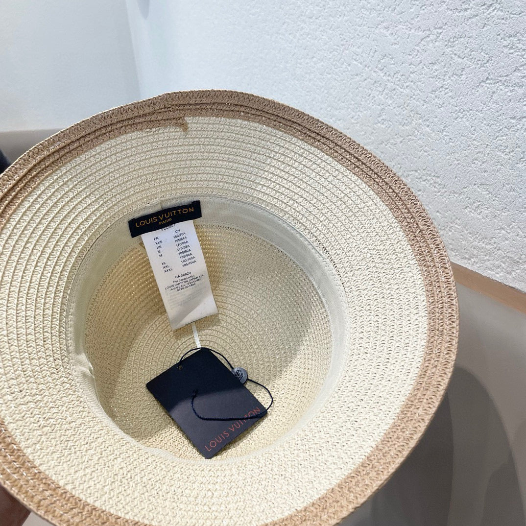 LV Dome Brim Hat with Bow Beige in Straw 205625
