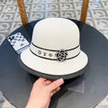 LV Dome Brim Hat with Bow White in Straw 205624
