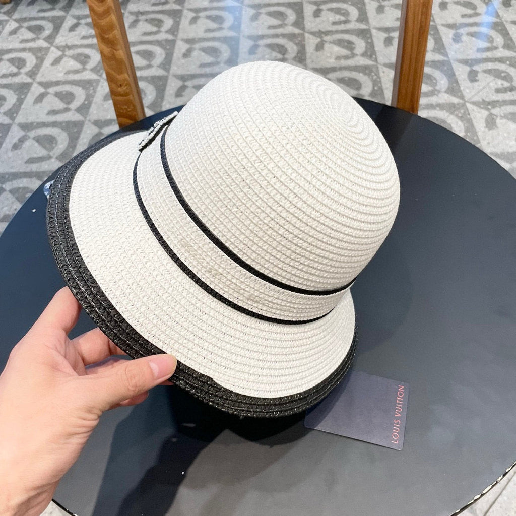LV Dome Brim Hat with Bow White in Straw 205624