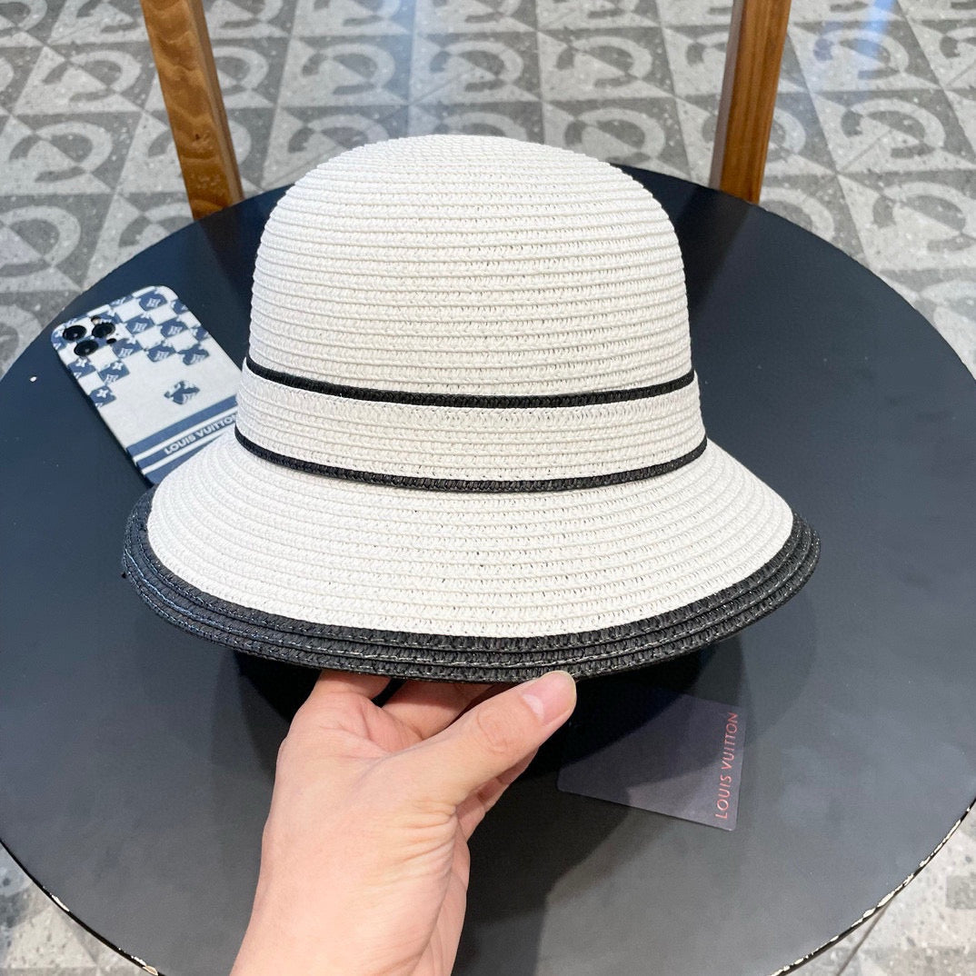 LV Dome Brim Hat with Bow White in Straw 205624