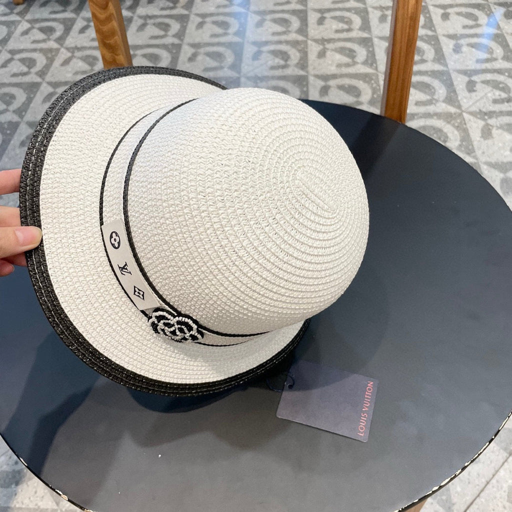 LV Dome Brim Hat with Bow White in Straw 205624