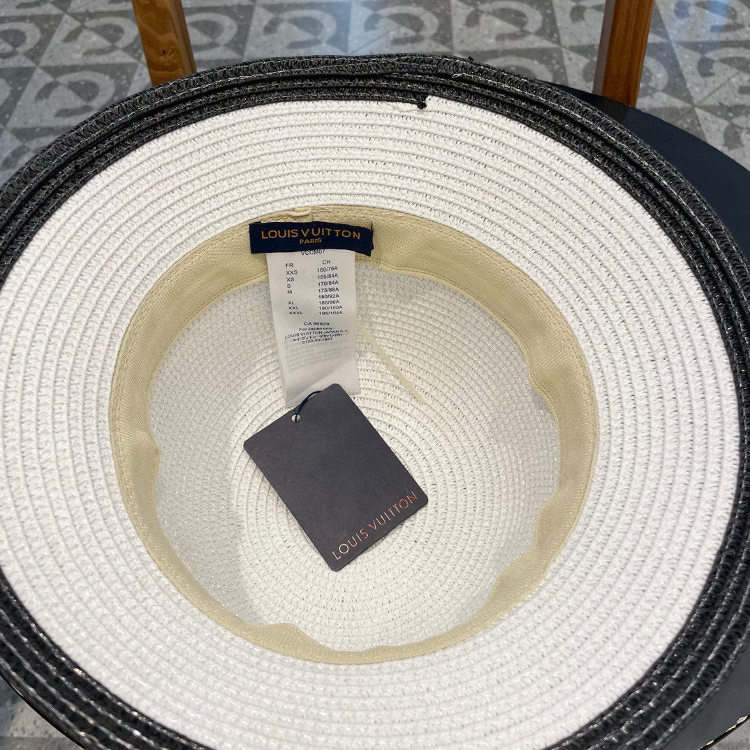 LV Dome Brim Hat with Bow White in Straw 205624