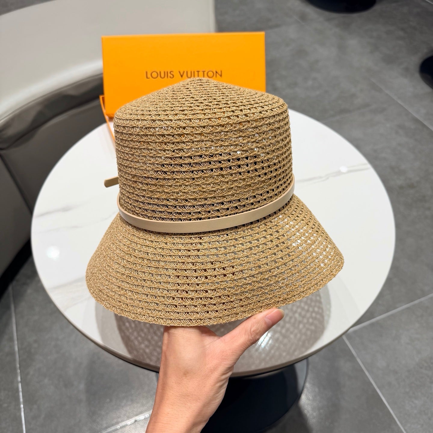 LV Hat Camel Beige in Straw 205588