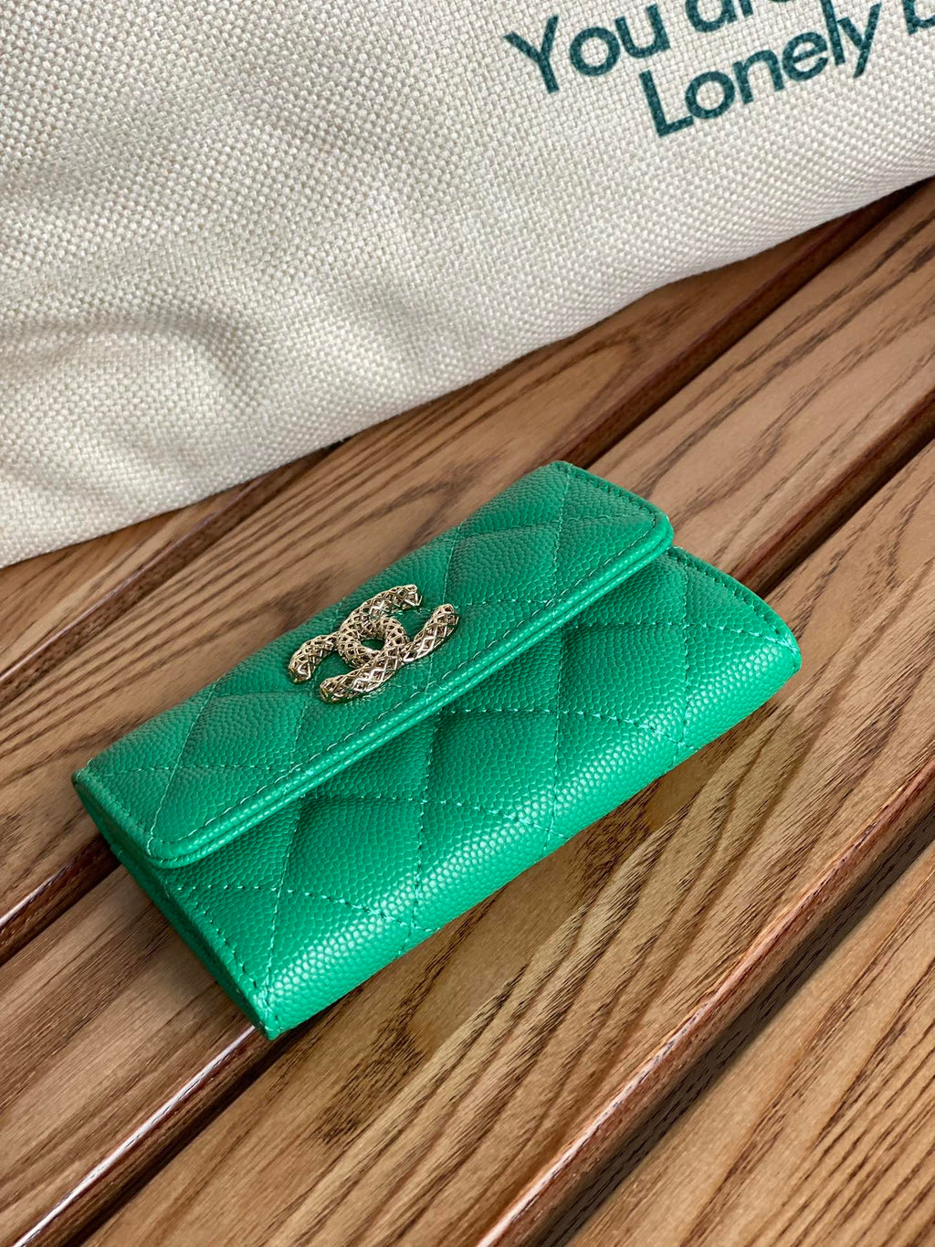 cc small wallet 11cm dark green caviar light gold hardware
