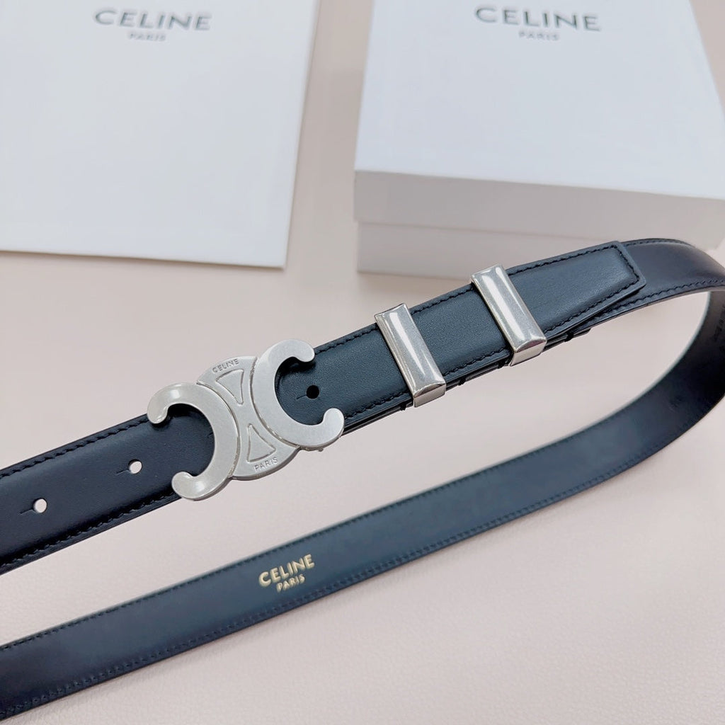 CEL Silver Buckle Belt 25mm Black Calfskin 176705