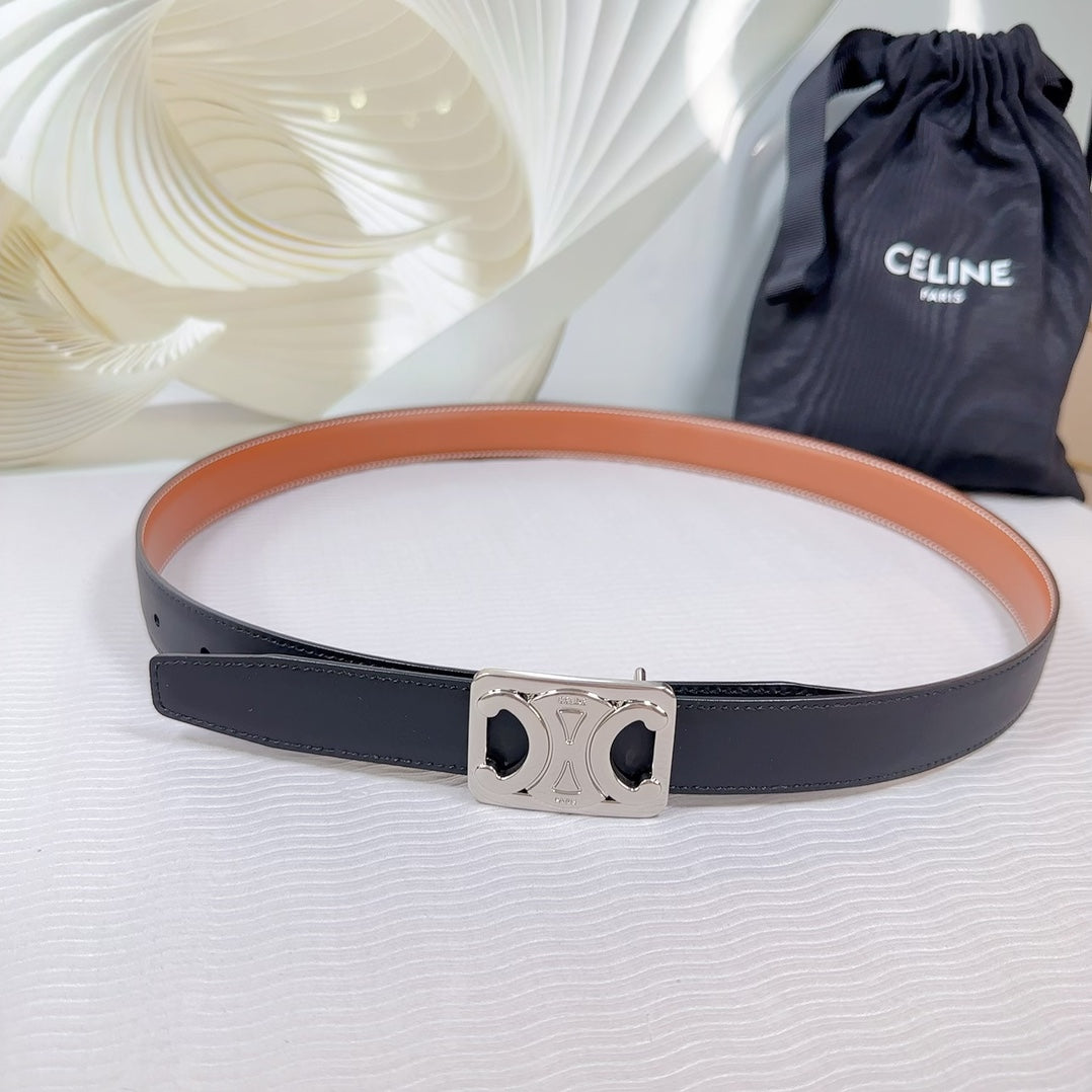 CEL Silver Buckle Belt 25mm Black Calfskin 178252
