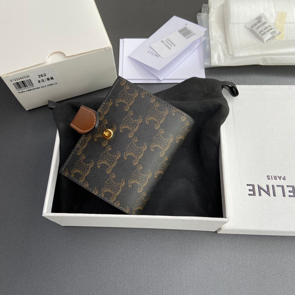 TRIOMPHE Celine Small Strap Wallet Tan Canvas&Cowhile
