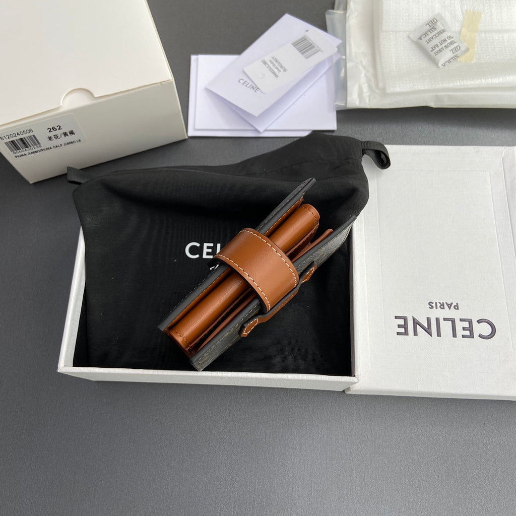 TRIOMPHE Celine Small Strap Wallet Tan Canvas&Cowhile