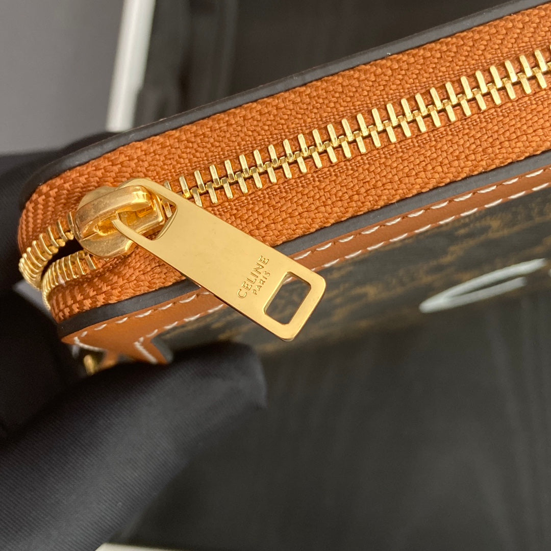 TRIOMPHE Celine Small Strap Wallet Tan Canvas&Cowhile