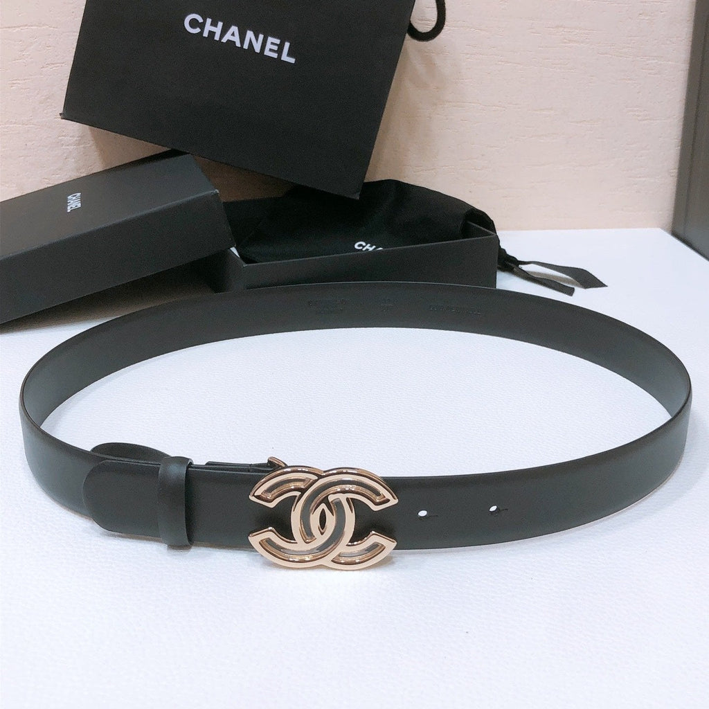 CHANEL BELT 3CM IN BLACK LAMBSKIN WITH GOLD HARDWARE