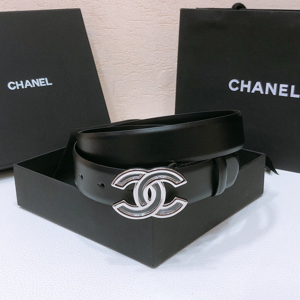 CHANEL BELT 3CM IN BLACK LAMBSKIN SILVER HARDWARE
