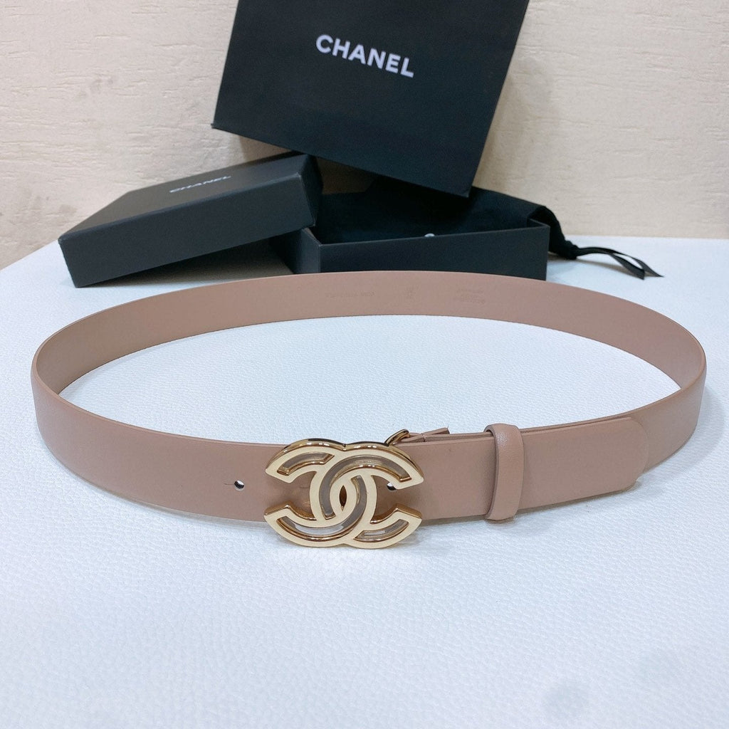 CHANEL BELT 3CM IN ROSY BROWN LAMBSKIN GOLD HARDWARE