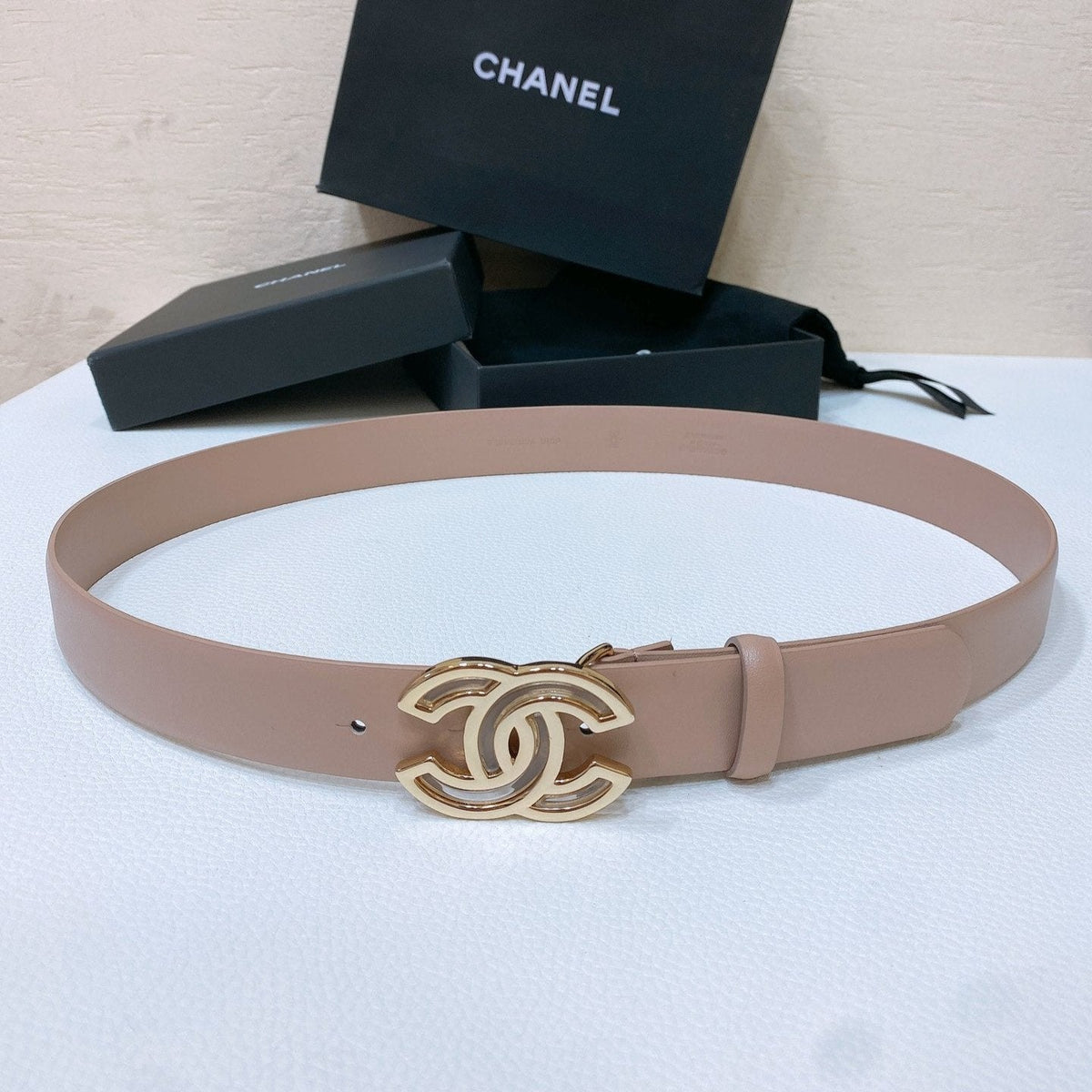 CHANEL BELT 3CM IN ROSY BROWN LAMBSKIN GOLD HARDWARE