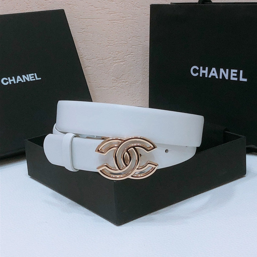 CHANEL BELT 3CM IN WHITE LAMBSKIN WITH GOLD HARDWARE
