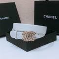 CHANEL BELT 3CM IN WHITE LAMBSKIN WITH GOLD HARDWARE