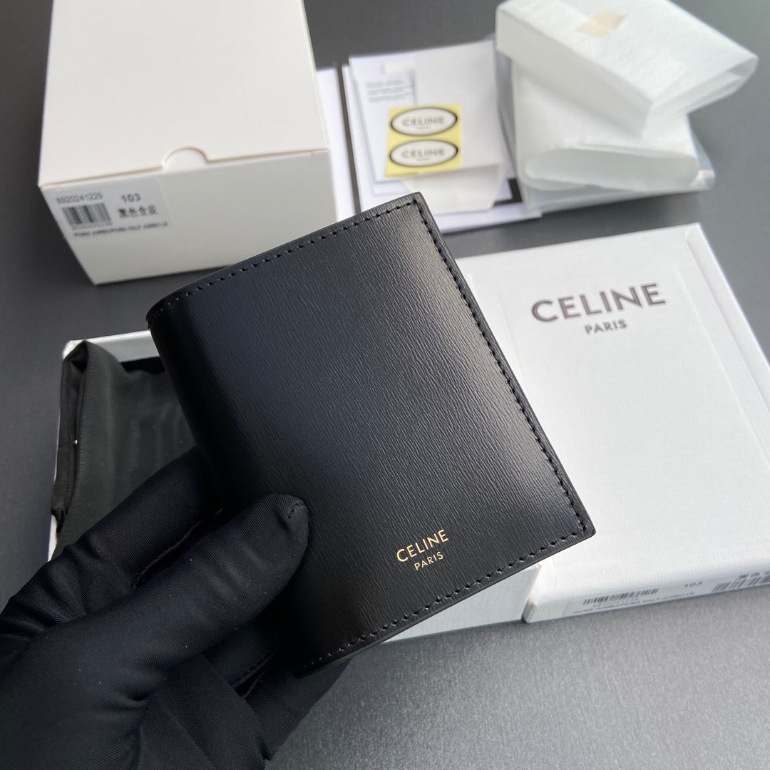 TRIOMPHE Compact Wallet Charms Black Grained Cowhide