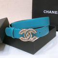 CHANEL BELT 3CM IN DODGER BLUE AND BLACK LAMBSKIN WITH GOLD HARDWARE