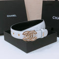CHANEL BELT 3CM IN WHITE EMBROIDERED LAMBSKIN GOLD HARDWARE