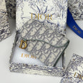 CD Saddle Lotus Wallet 10.5cm Grayish Jacquard GHW