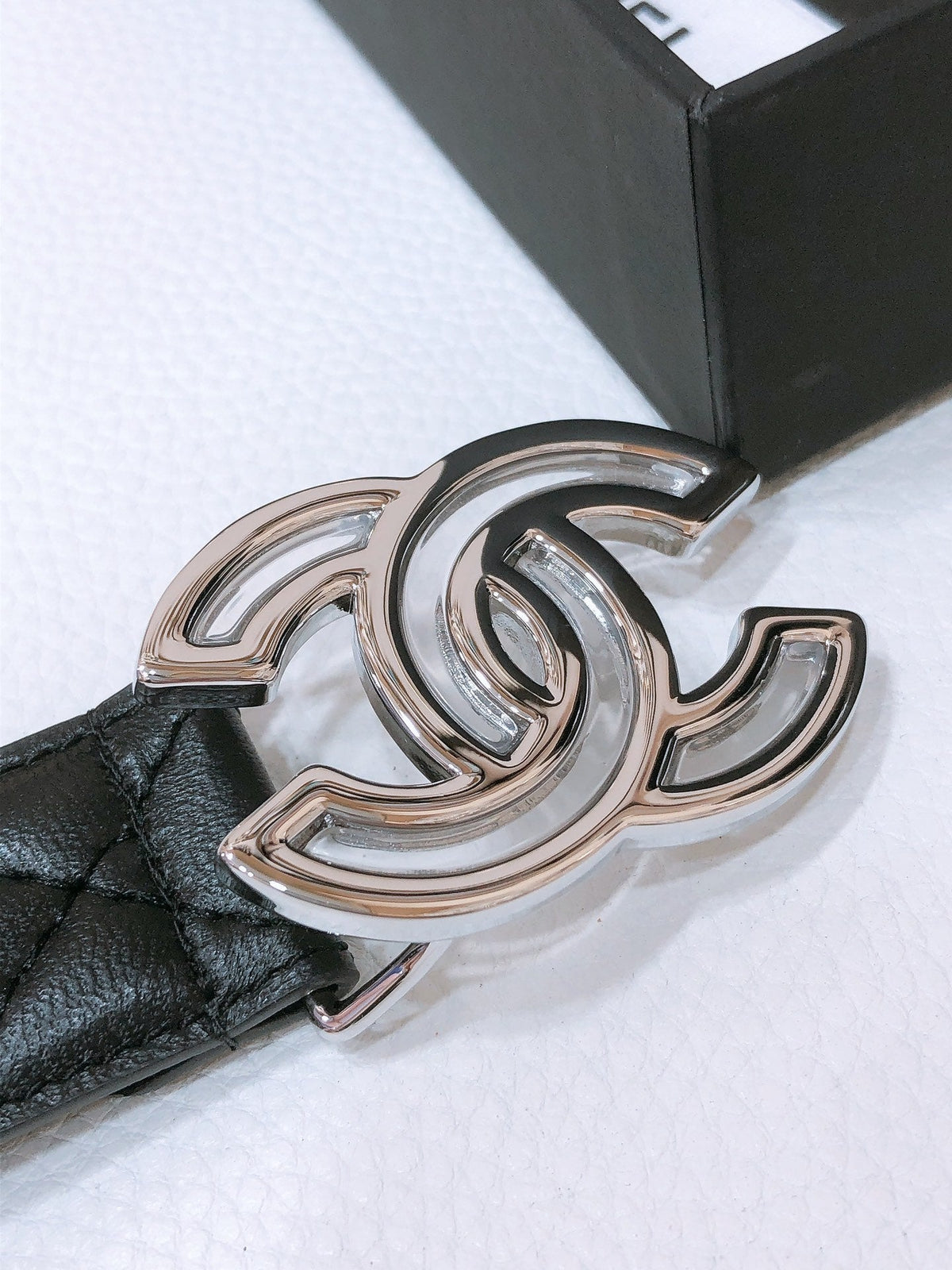 CHANEL BELT 3CM IN BLACK EMBROIDERED LAMBSKIN SILVER HARDWARE